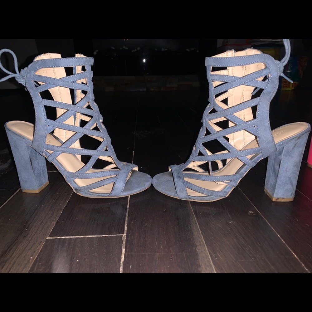 Blue open toed heels